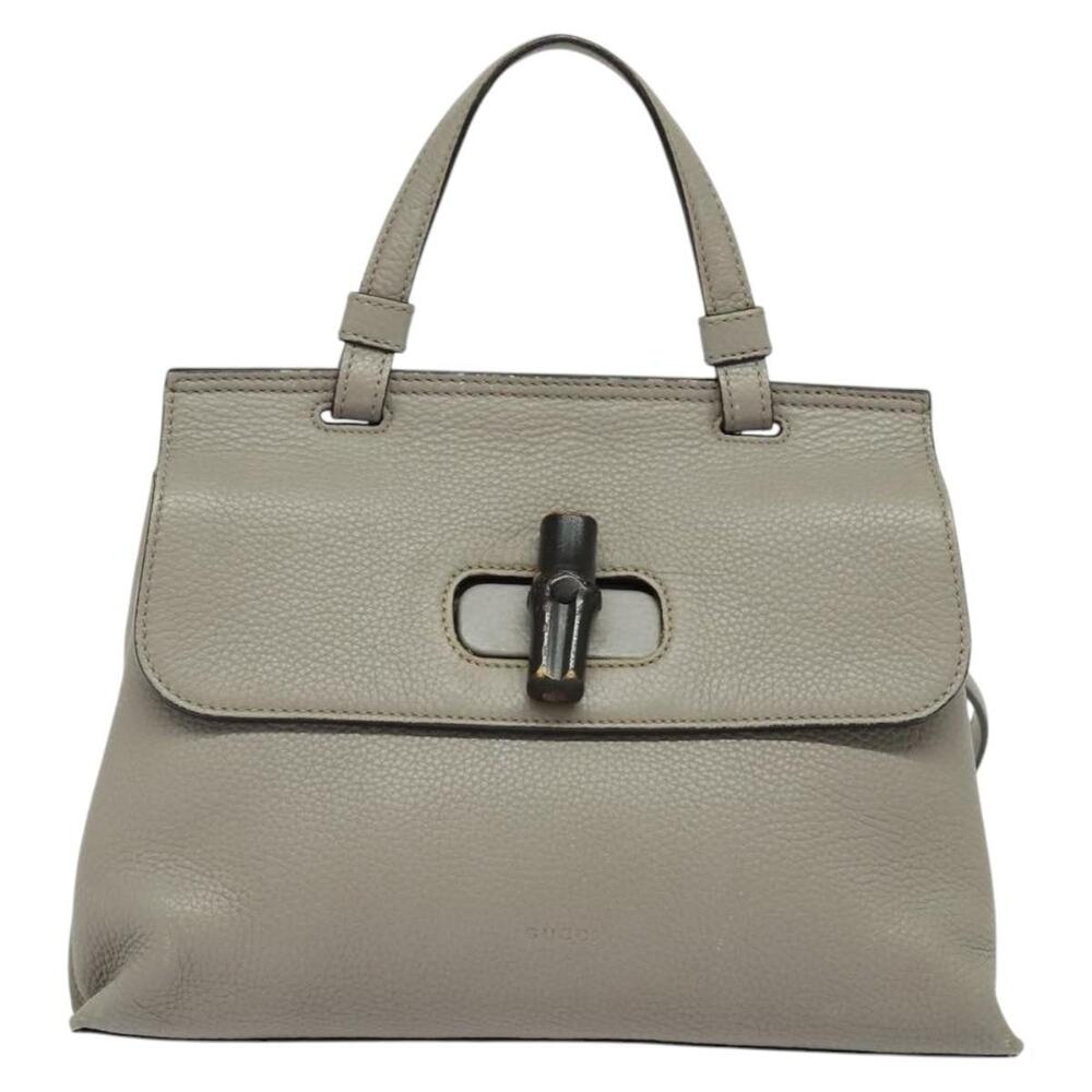 Gucci Bamboo Leather Daily Handbag Gray